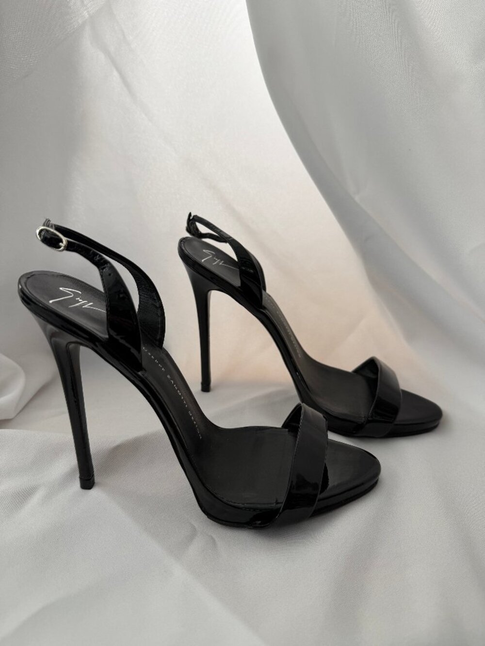 Giuseppe Zanotti Sophie Black Patent High Heel Slingback Sandals